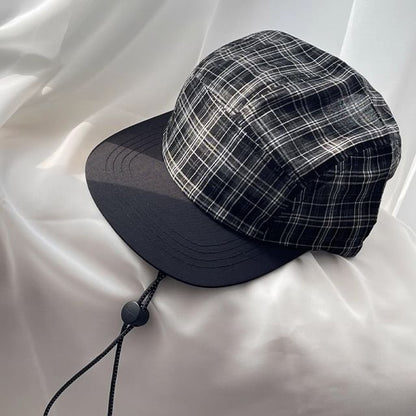 Baseball Drawstring Plaid Cap