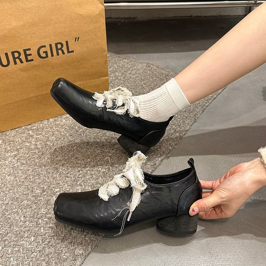 Block Plain Lace-Ups Heel