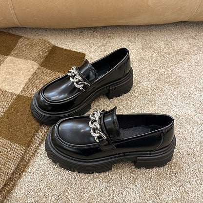 Plain Loafers Accent Chain Platform