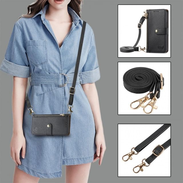 Heart Embroidered Folio Faux Leather Phone Case