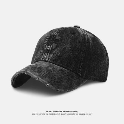 Distressed Denim Embroidered Cap Washed Baseball Lettering