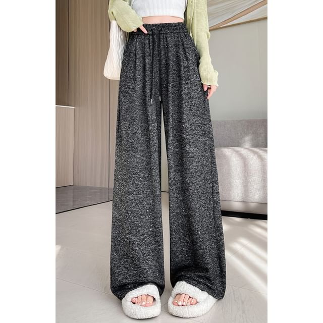 Leg Drawstring Wide Waist Melange Pants Designs) (Various