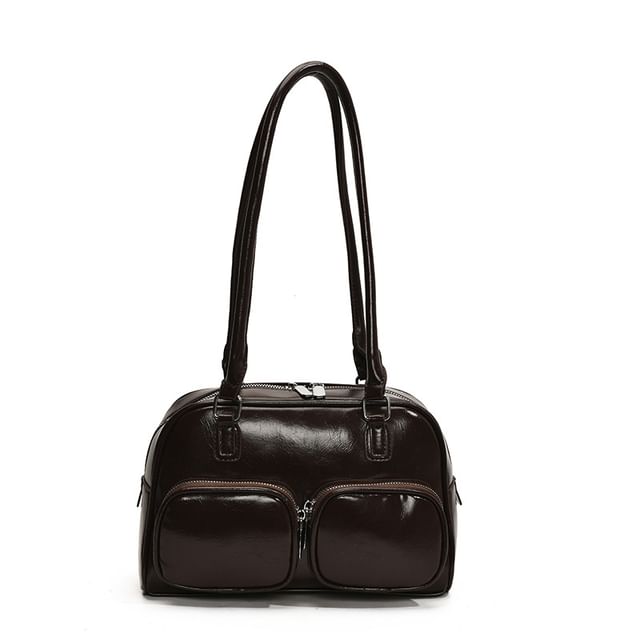 Leather Plain Bowler Bag Faux