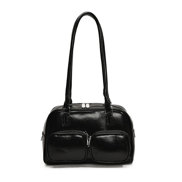 Leather Plain Bowler Bag Faux