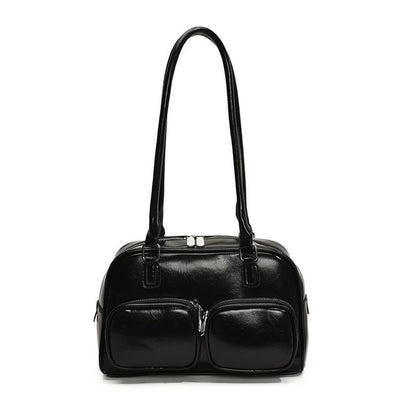 Leather Plain Bowler Bag Faux