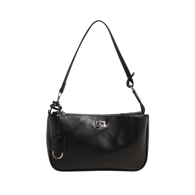 Lock Leather Twist Faux Crossbody Bag