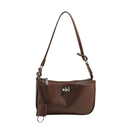 Lock Leather Twist Faux Crossbody Bag