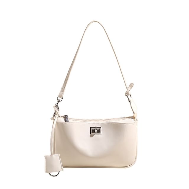 Lock Leather Twist Faux Crossbody Bag