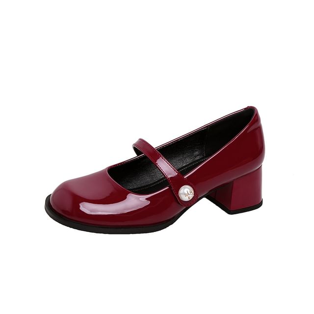 Round Jane Mary Block Toe Heel Pumps