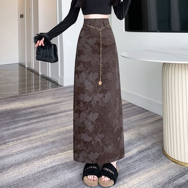 Floral Rise Midi High Skirt A-Line