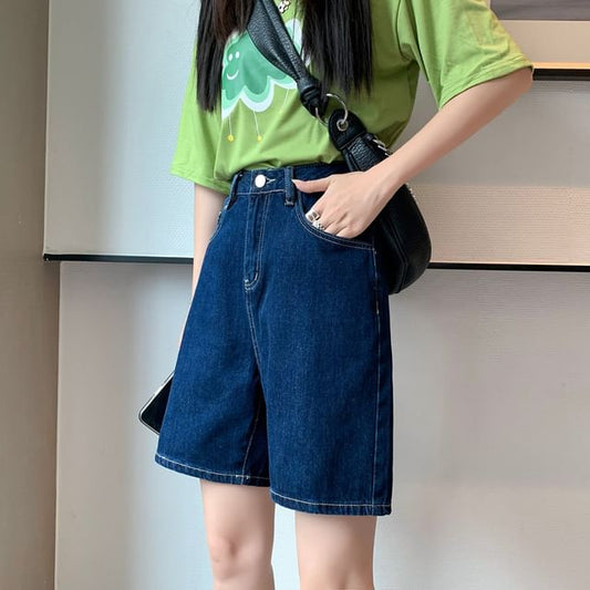 Plain Waist High Shorts Denim
