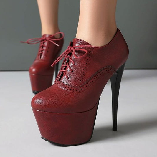 Heel Platform Brogue Stiletto Lace-Up Shoes