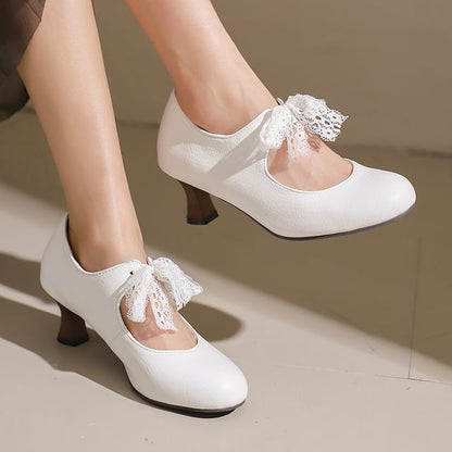 Lace Mary Pumps Jane Low Heel Plain