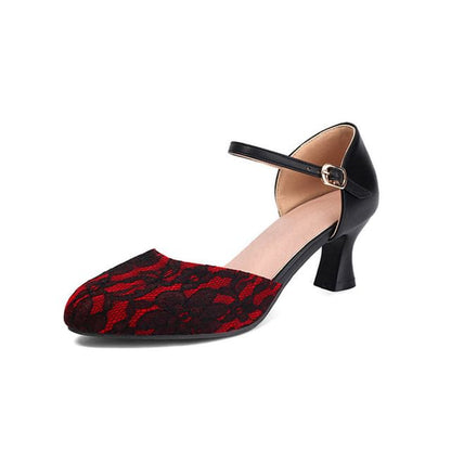Panel Heel Low Sandals D'Orsay Lace