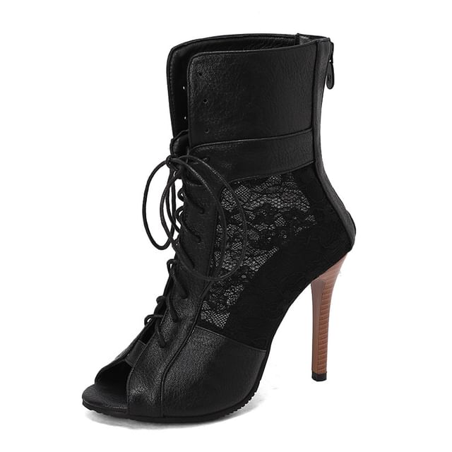 Heel Panel Peep-Toe Lace High Sandals