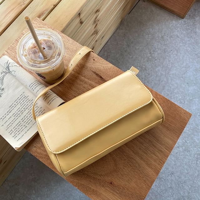 Crossbody Plain Faux Leather Flap Bag