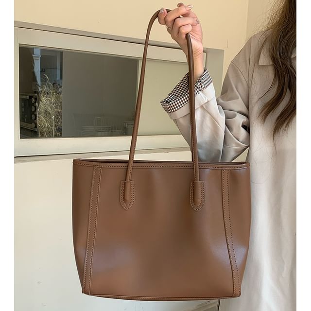 Bag Plain Faux Tote Leather