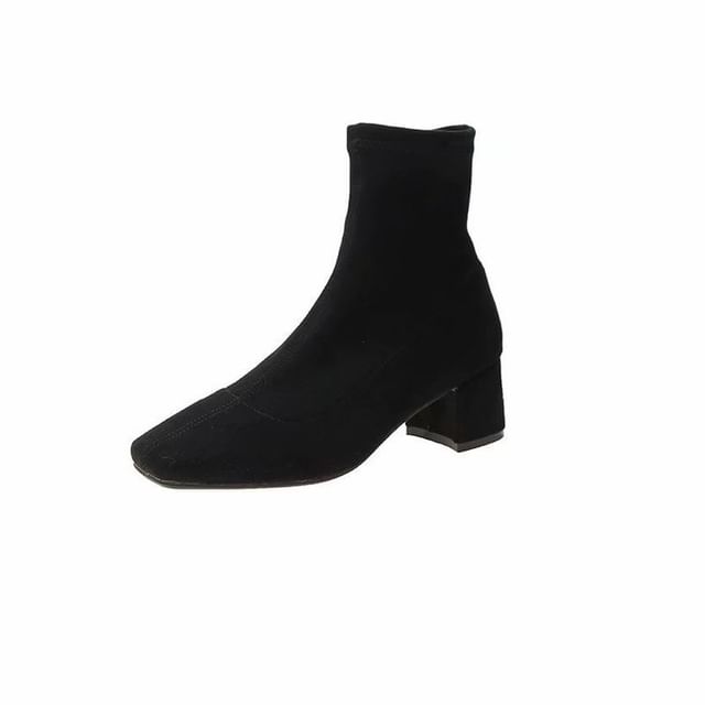 Plain Toe Heel Boots Chunky Zip-Up Square Short