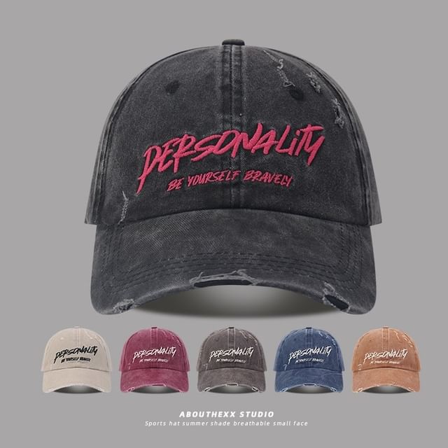 Distressed Embroidered Lettering Washed Cap Baseball