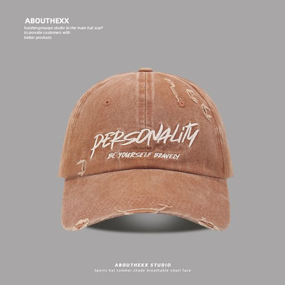 Distressed Embroidered Lettering Washed Cap Baseball