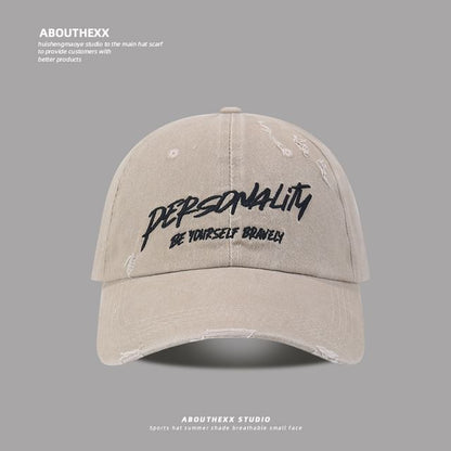 Distressed Embroidered Lettering Washed Cap Baseball
