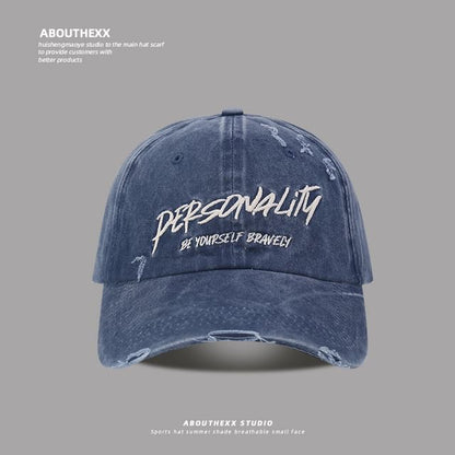 Distressed Embroidered Lettering Washed Cap Baseball