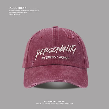 Distressed Embroidered Lettering Washed Cap Baseball