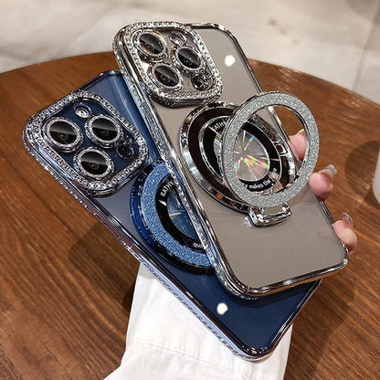 Case Magnetic Stand Rhinestone (Compatible MagSafe) with Transparent Phone