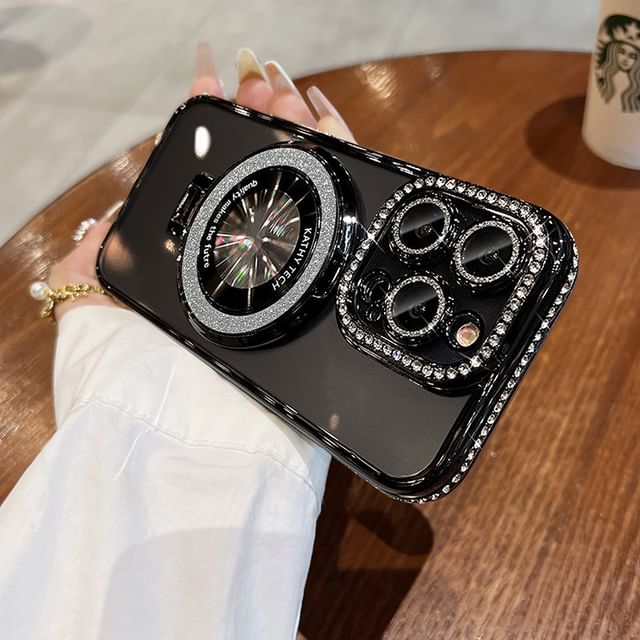 Case Magnetic Stand Rhinestone (Compatible MagSafe) with Transparent Phone