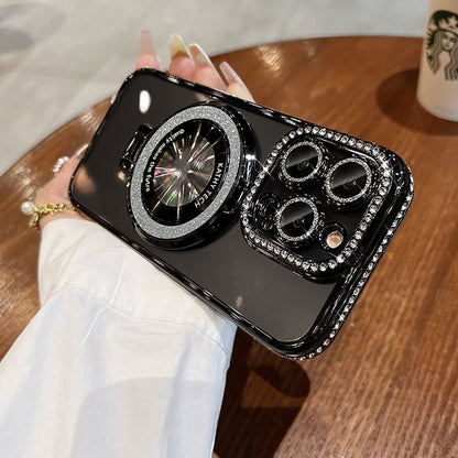 Case Magnetic Stand Rhinestone (Compatible MagSafe) with Transparent Phone