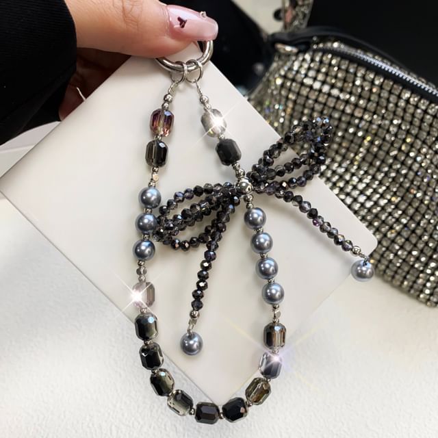 with Phone Pearl Lanyard Crystal Bow Strap Faux Pad
