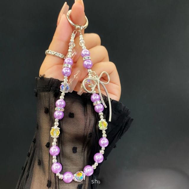 Pad Bow Phone Faux with Pearl Lanyard Strap