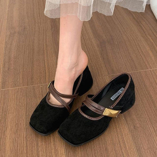 Heel Square Jane Chunky Trim Pumps Contrast Mary Toe