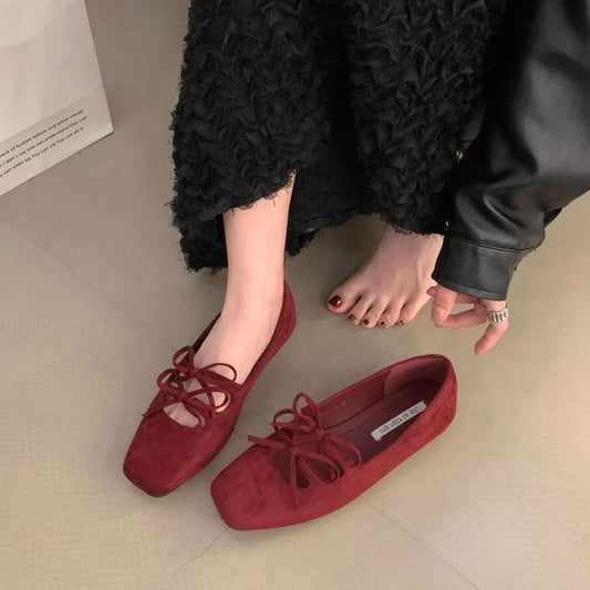 Accent Plain Toe Flats Mary Square Bow Jane