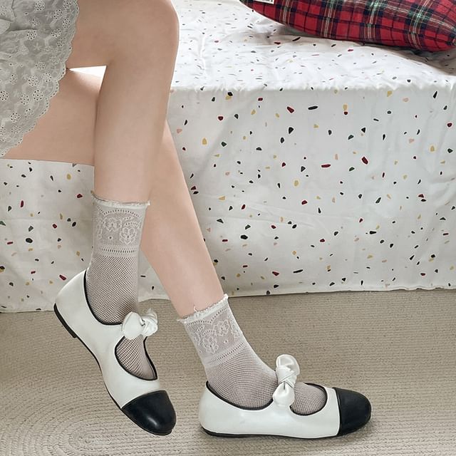 Toe Mary Flats Leather Bow Cap Jane Faux Accent