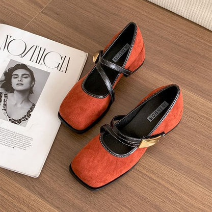 Heel Square Jane Chunky Trim Pumps Contrast Mary Toe