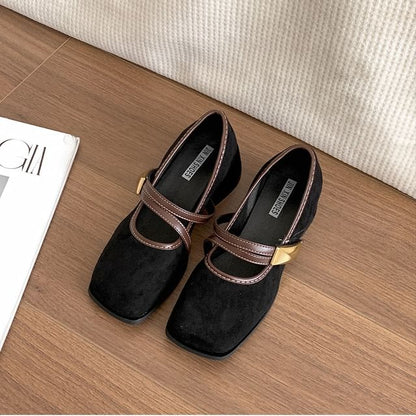 Heel Square Jane Chunky Trim Pumps Contrast Mary Toe