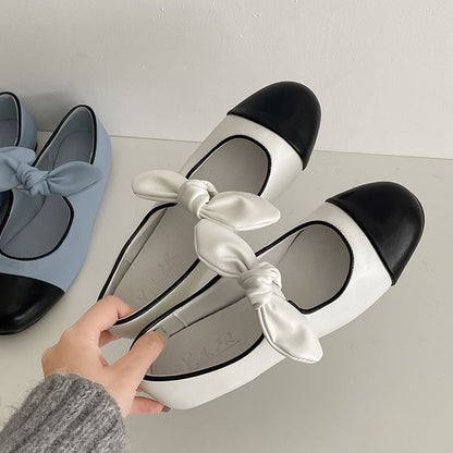 Toe Mary Flats Leather Bow Cap Jane Faux Accent