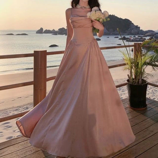 Gown A-Line Evening Plain Strap Spaghetti