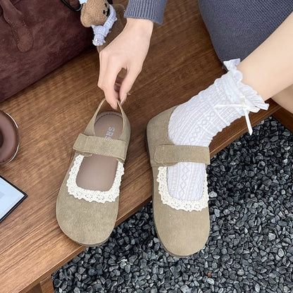 Flats Mary Lace Faux Trim Suede Jane