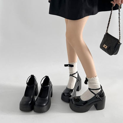 Ankle Strap Pumps Platform Heel Block