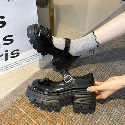 Mary Patent Bow Platform Leather Shoes