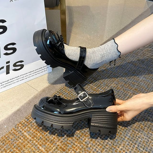 Mary Patent Bow Platform Leather Shoes