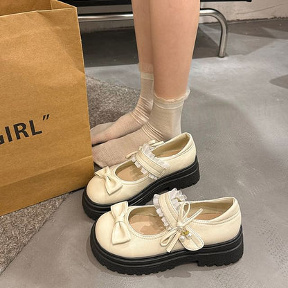 Shoes Bow Jane Frill Mary Platform