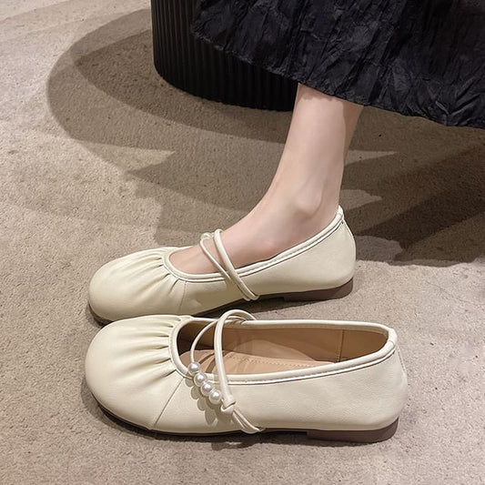 Beaded Faux Flats Mary Ruched Pearl Jane