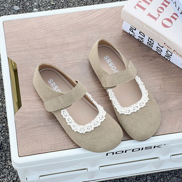 Flats Mary Lace Faux Trim Suede Jane