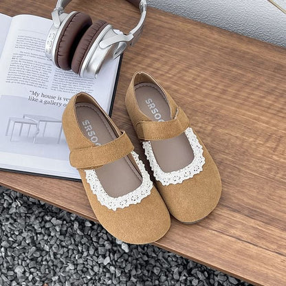 Flats Mary Lace Faux Trim Suede Jane