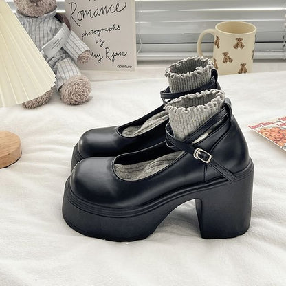 Ankle Strap Pumps Platform Heel Block