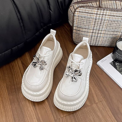 Up Lace Shoes Leather Patent Platform