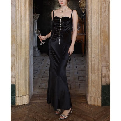 Spaghetti Ruched Maxi Dress Sheath Plain Sweetheart Strap Neck